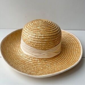 Woven Straw Sun Hat Natural Fiber Philippines Wide Brim Ribbon Boater 14"
